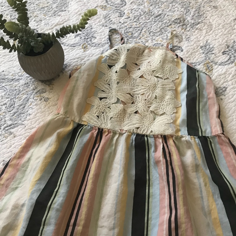 Boho indie stripped pastel lace summer blouse XS